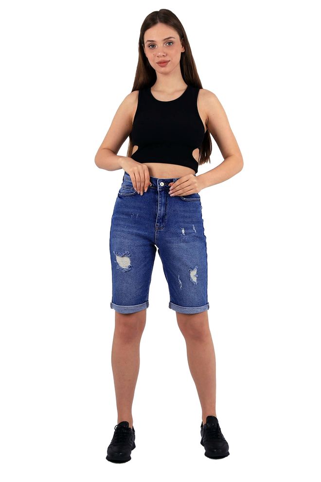 XLove Blau Lässig Streetwear Bermuda Mit Hoher Taille Großhandelskleidung Lässig