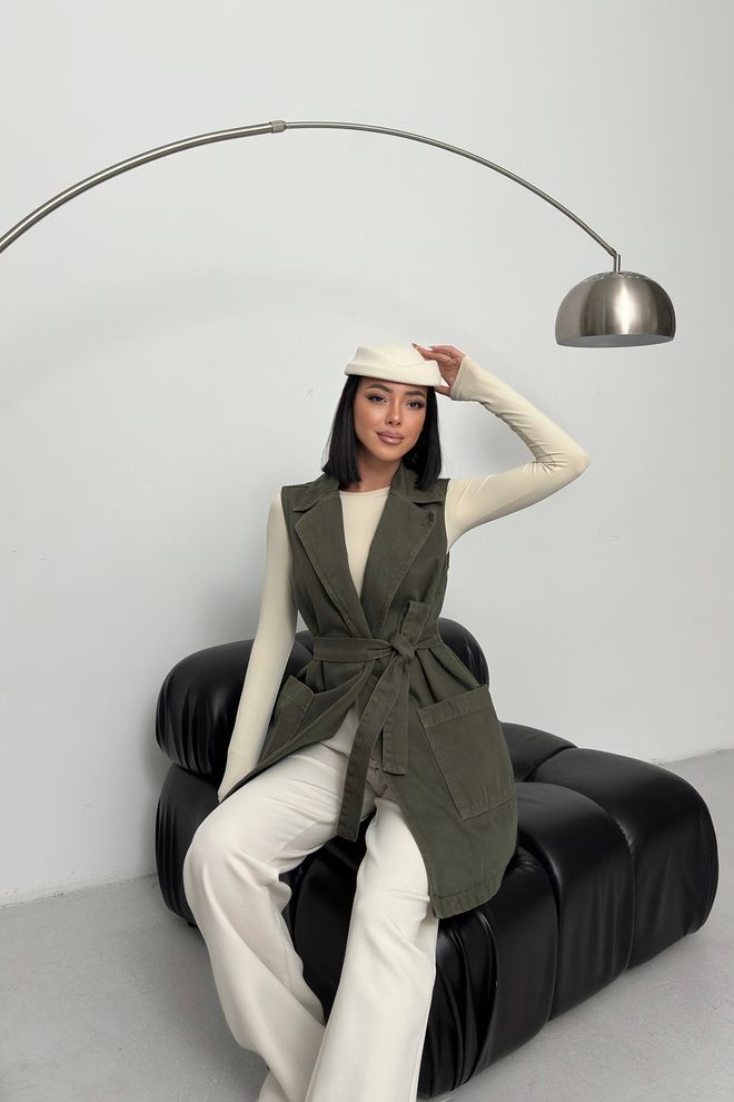 XLove Vestă Cu Guler Dublu Cu Centură 6137 Îmbrăcăminte cu ridicata 0