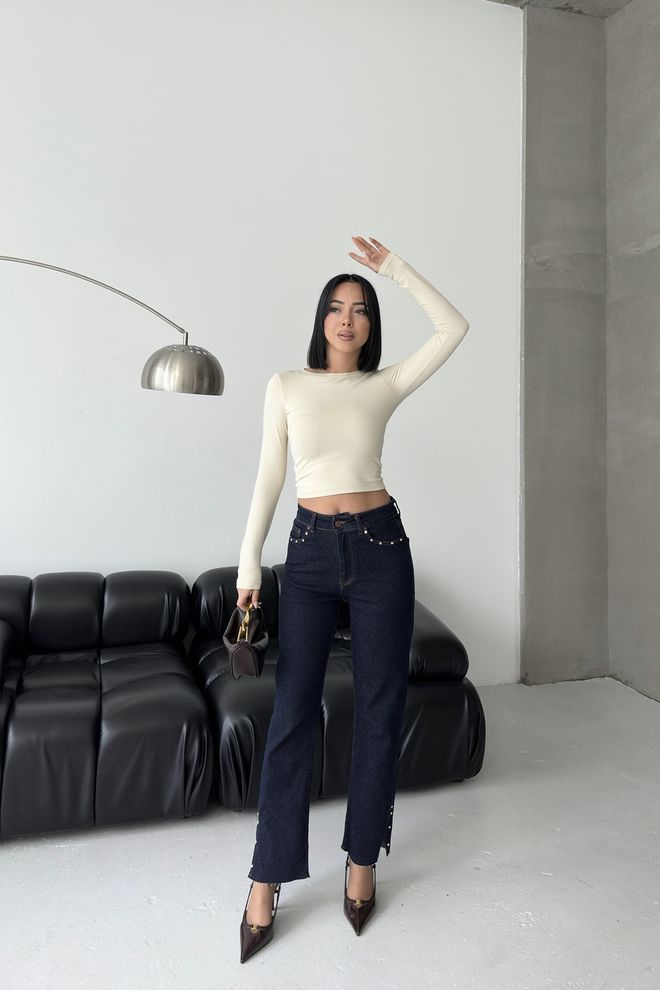 XLove Pantalon Maman Bleu Taille Haute Long Jambe Droite Vêtements en gros Décontracté