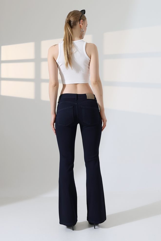 XLove Navy Blue Casual Vintage Bootcut Pants Wholesale Clothing 1