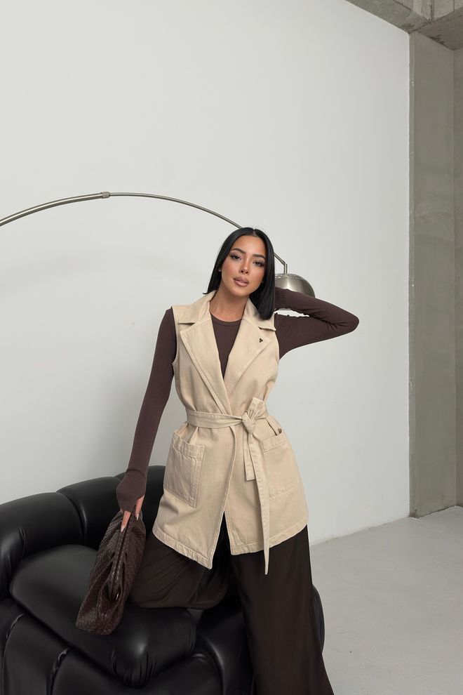 XLove Vestă Cu Guler Dublu Cu Centură 6137 Îmbrăcăminte cu ridicata 0