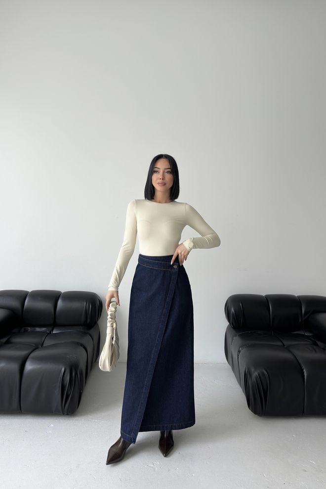 XLove Mėlynas Maxi Sijonas Su Aukštu Liemeniu Ir Sagų Užsegimu Didmeninė prekyba drabužiais Kokteilinė