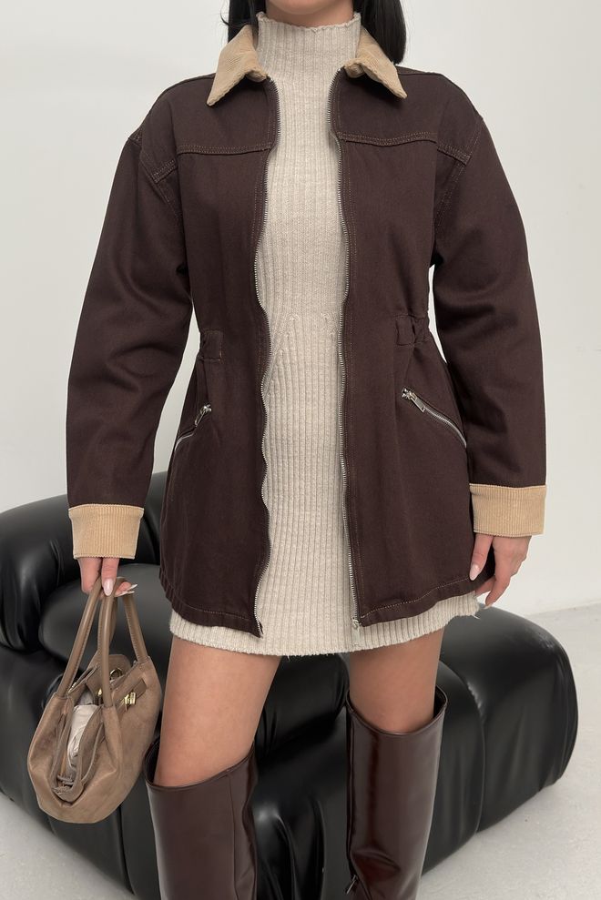 XLove Giacca In Denim Con Cerniera Con Dettagli In Velluto 6129 Abbigliamento all'ingrosso 0