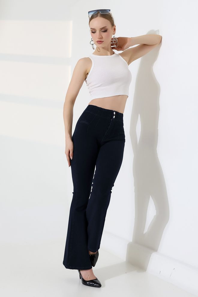 XLove Navy Blue Bootcut Flare Leg Pants Wholesale Clothing Vintage