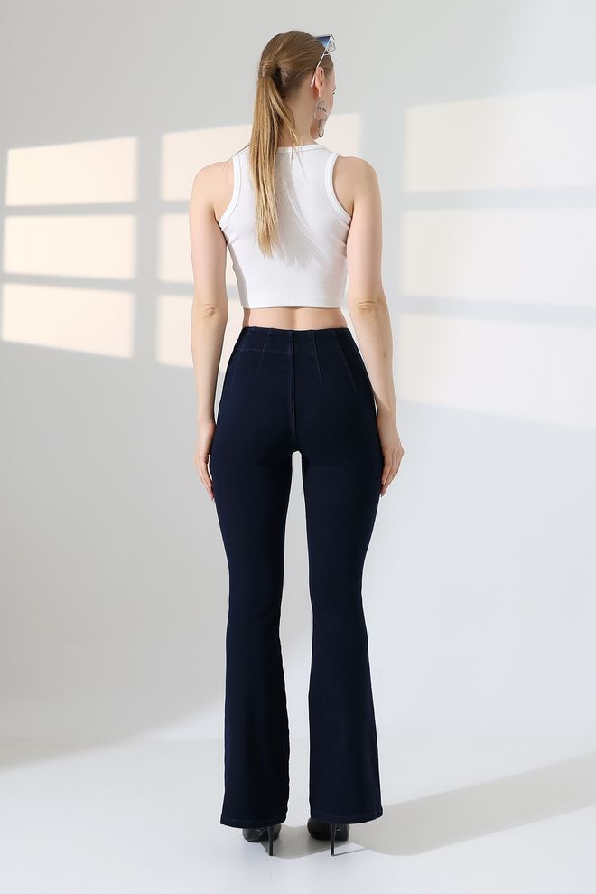 XLove Navy Blue Bootcut Flare Leg Pants Wholesale Clothing 1