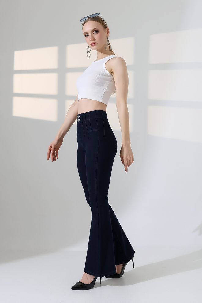 XLove Navy Blue Bootcut Flare Leg Pants Wholesale Clothing Work