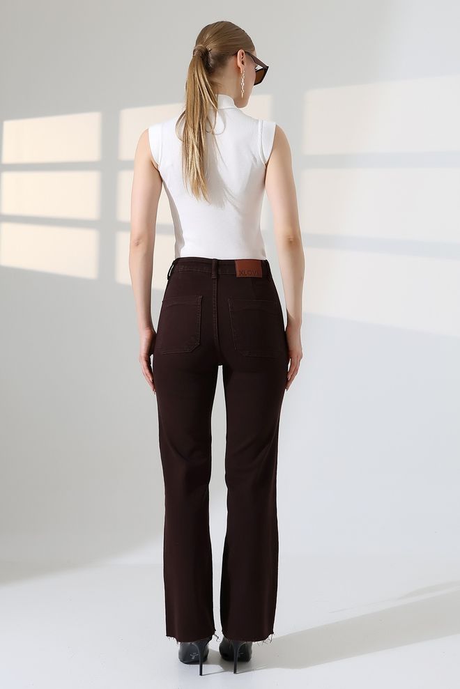 XLove Καφέ Mom Παντελόνι Με Ψηλή Μέση Και Κούμπωμα Με Κουμπιά Χονδρικό εμπόριο ενδυμάτων Σαλόνι