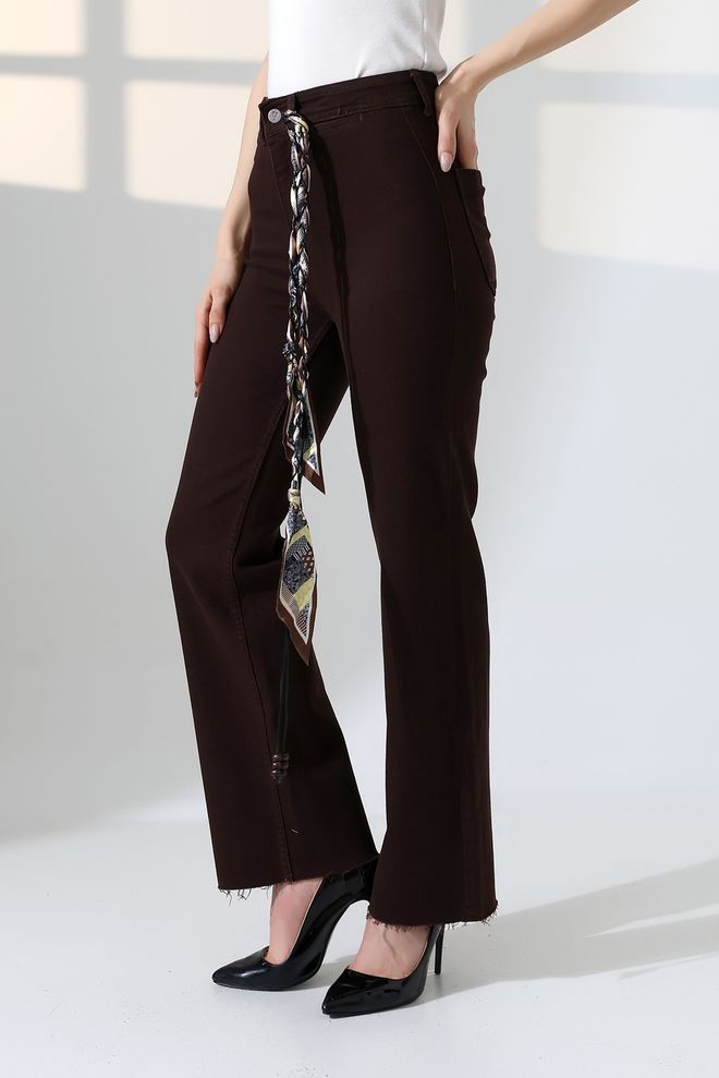 XLove Καφέ Mom Παντελόνι Με Ψηλή Μέση Και Κούμπωμα Με Κουμπιά Χονδρικό εμπόριο ενδυμάτων Άνοιξη