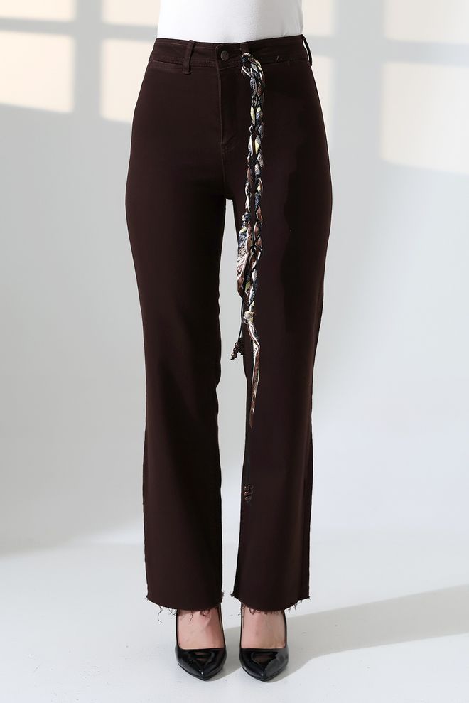 XLove Καφέ Mom Παντελόνι Με Ψηλή Μέση Και Κούμπωμα Με Κουμπιά Χονδρικό εμπόριο ενδυμάτων 1