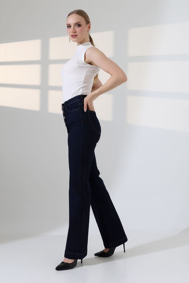 XLove Lacivert Yüksek Bel Bootcut Pantolon Toptan Giyim İş