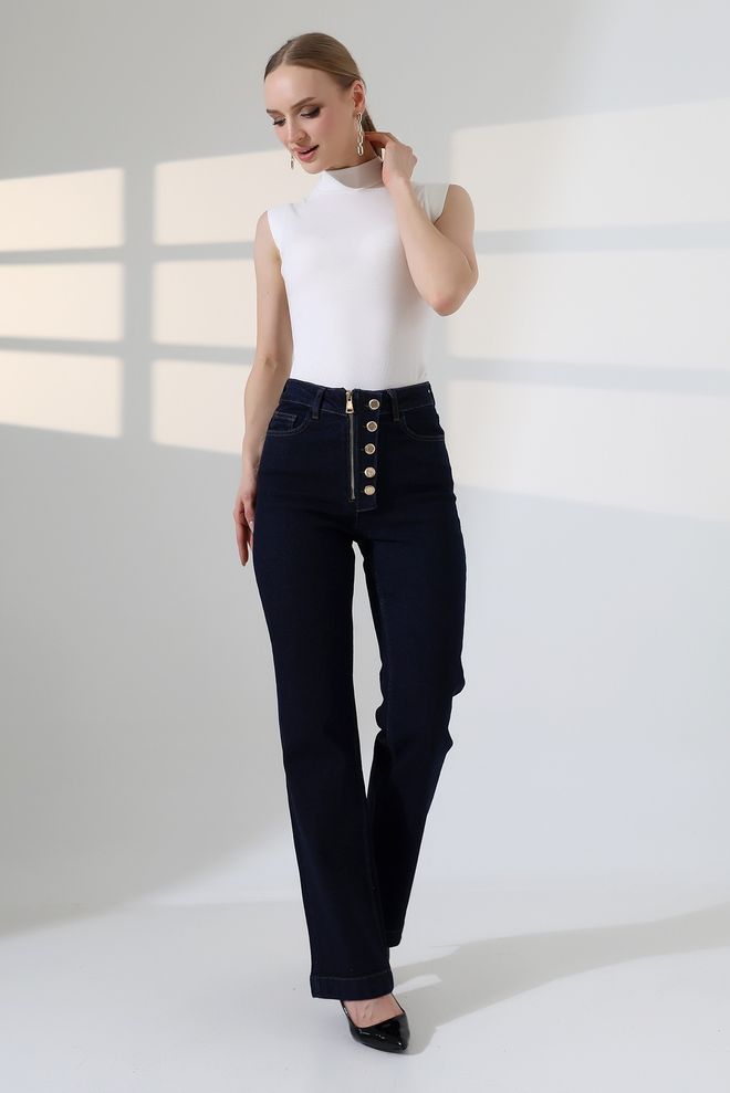 XLove Lacivert Yüksek Bel Bootcut Pantolon Toptan Giyim Bahar