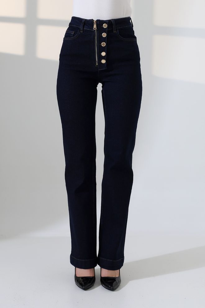 XLove Lacivert Yüksek Bel Bootcut Pantolon Toptan Giyim 5