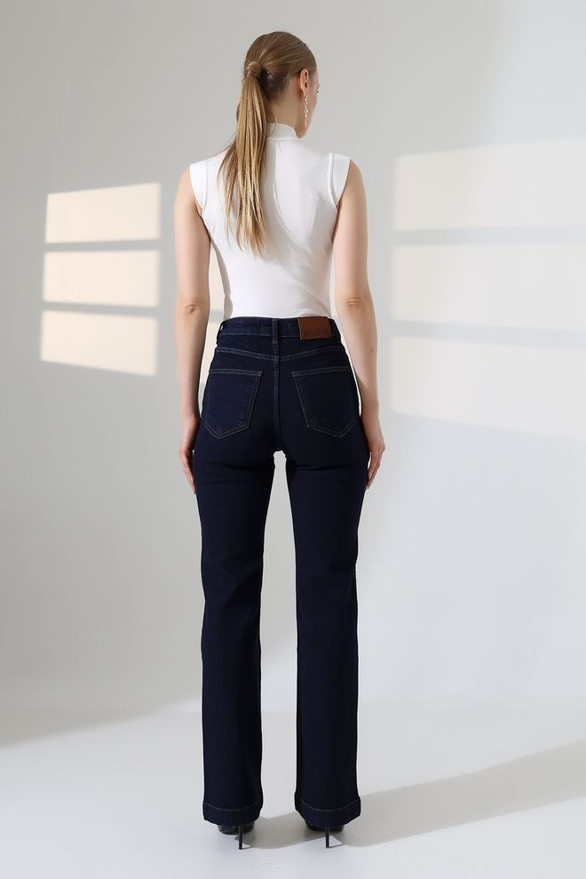 XLove Lacivert Yüksek Bel Bootcut Pantolon Toptan Giyim 1