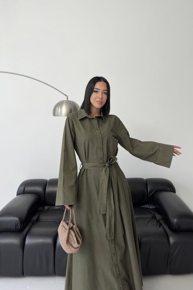 XLove Vestido Camisa Cáqui Casual Modesto Elegante Formal Roupas por atacado 5