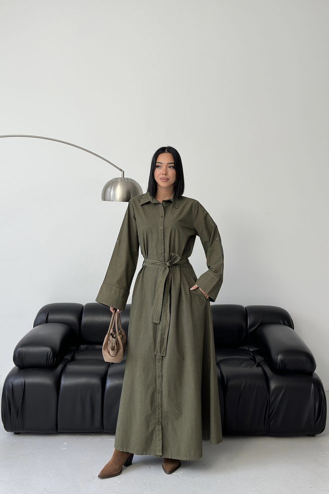 XLove Vestido Camisa Cáqui Casual Modesto Elegante Formal Roupas por atacado Casual