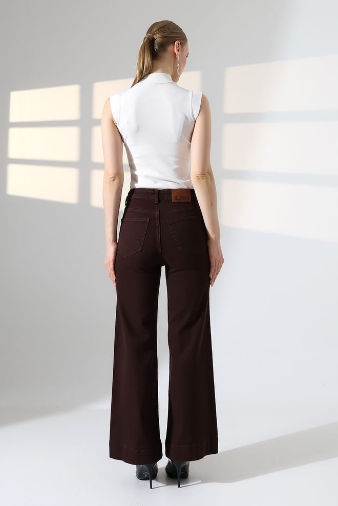XLove Brown Palazzo Pants High Waist Wide Leg Wholesale Clothing Work