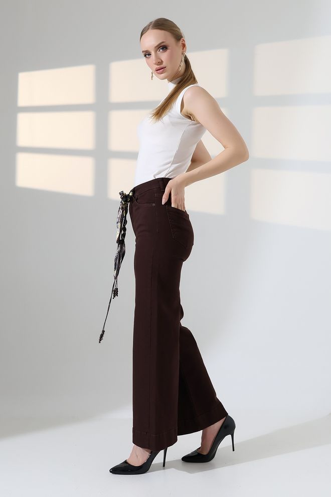 XLove Brown Palazzo Pants High Waist Wide Leg Wholesale Clothing Spring