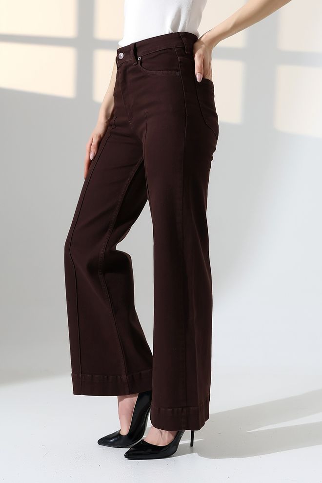 XLove Brown Palazzo Pants High Waist Wide Leg Wholesale Clothing 5