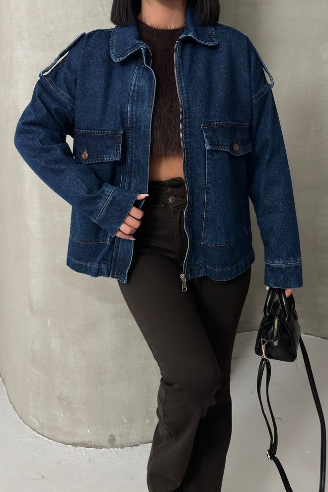 XLove Blue Oversized Fit Casual Jacket Wholesale Clothing Spring