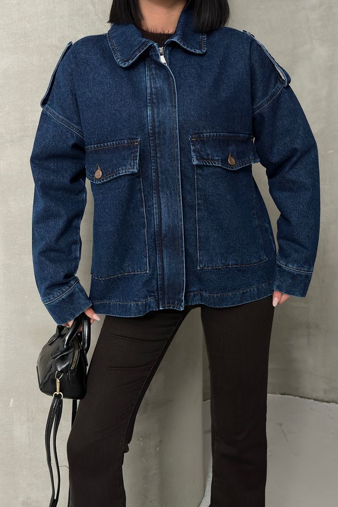 XLove Blue Oversized Fit Casual Jacket Wholesale Clothing Vintage