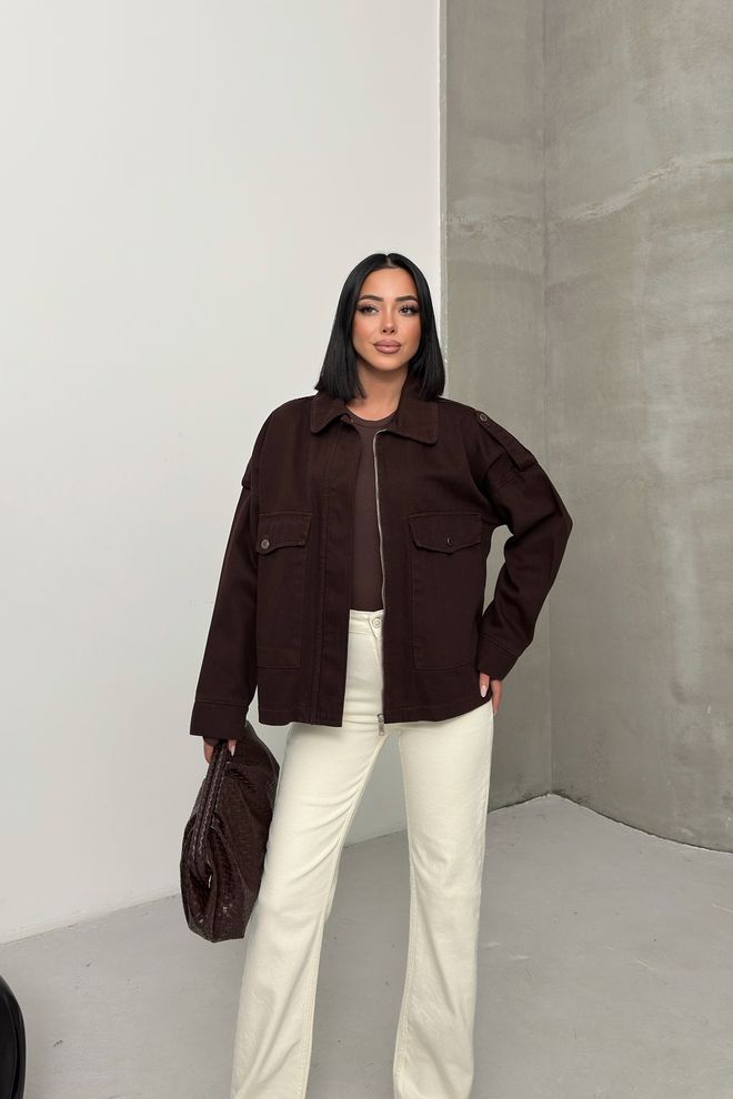 XLove Brown Oversized Fit Casual Shacket Jacket Wholesale Clothing 5