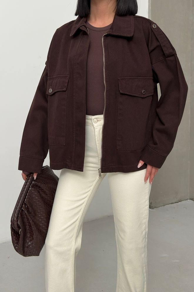 XLove Brown Oversized Fit Casual Shacket Jacket Wholesale Clothing Lounge