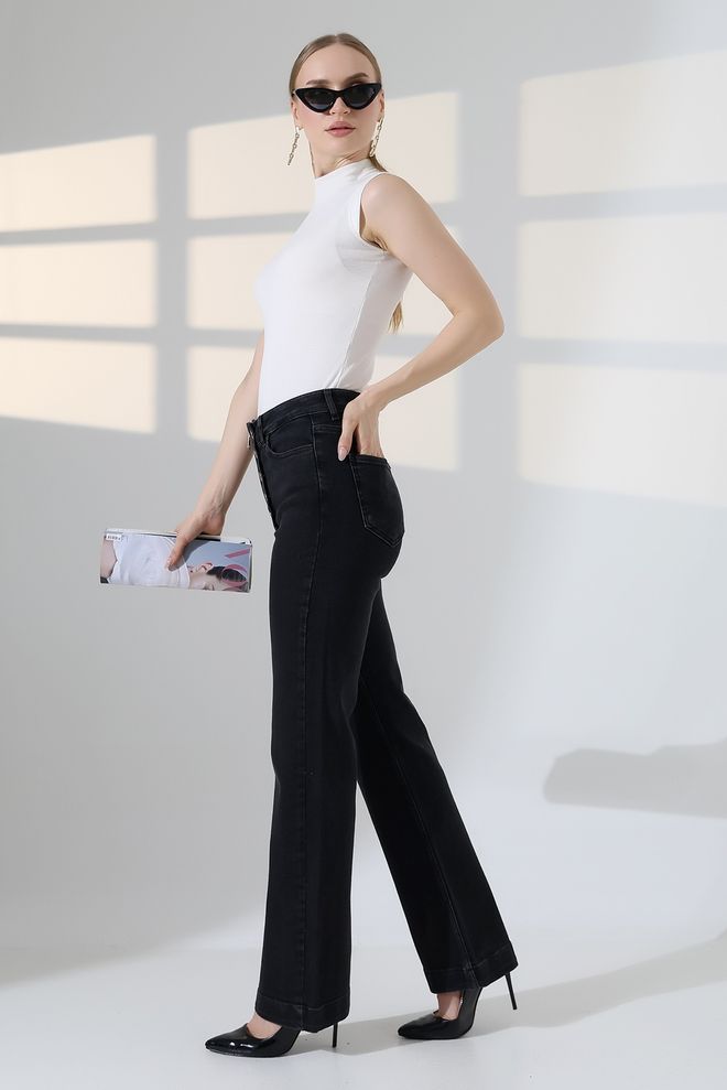 XLove Siyah Zarif Mom Pantolon Yüksek Bel Toptan Giyim İş