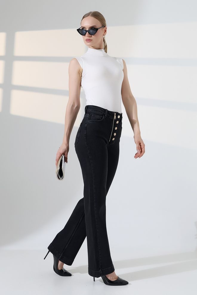 XLove Siyah Zarif Mom Pantolon Yüksek Bel Toptan Giyim 5