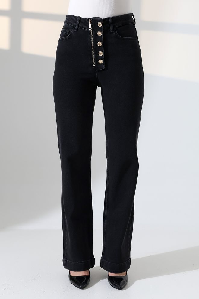 XLove Siyah Zarif Mom Pantolon Yüksek Bel Toptan Giyim Bahar