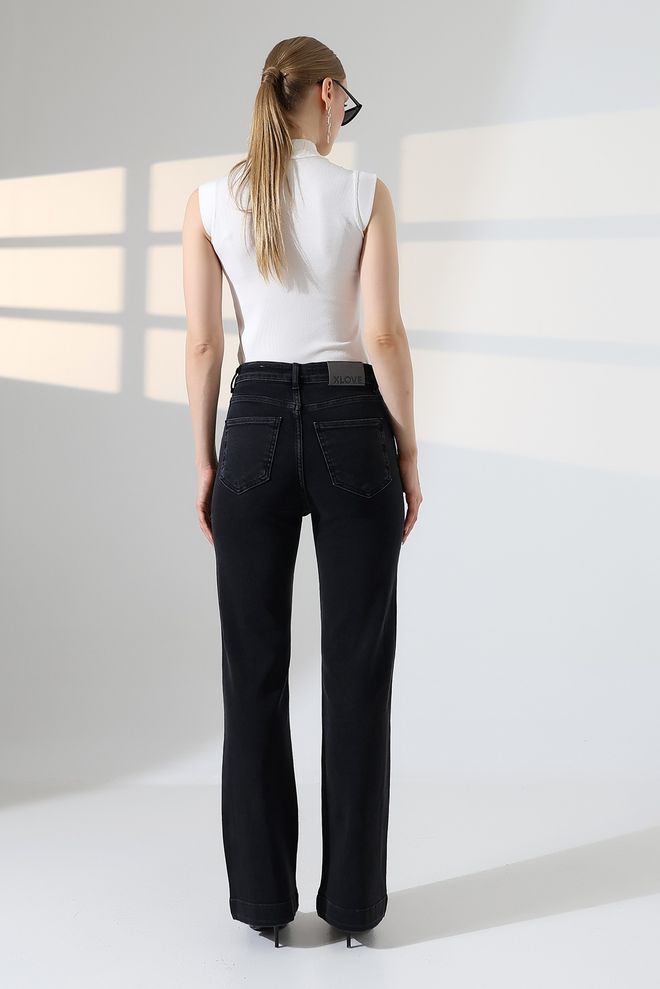 XLove Siyah Zarif Mom Pantolon Yüksek Bel Toptan Giyim 1