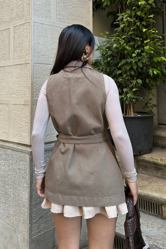 XLove Длинный Бежевый Жилет С Завязками Оптовая продажа одежды 1