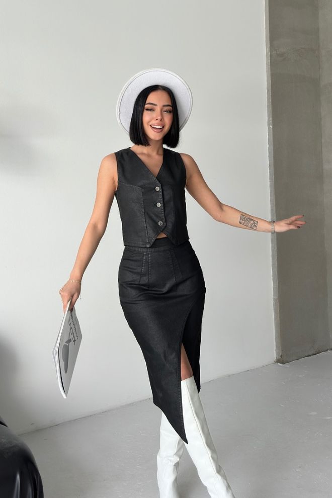 XLove Gonna Nera Sexy Asimmetrica A Vita Alta Midi Abbigliamento all'ingrosso Casuale