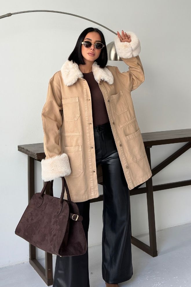 XLove Giacca Beige Oversize Casual Con Colletto Dentellato Abbigliamento all'ingrosso Casuale