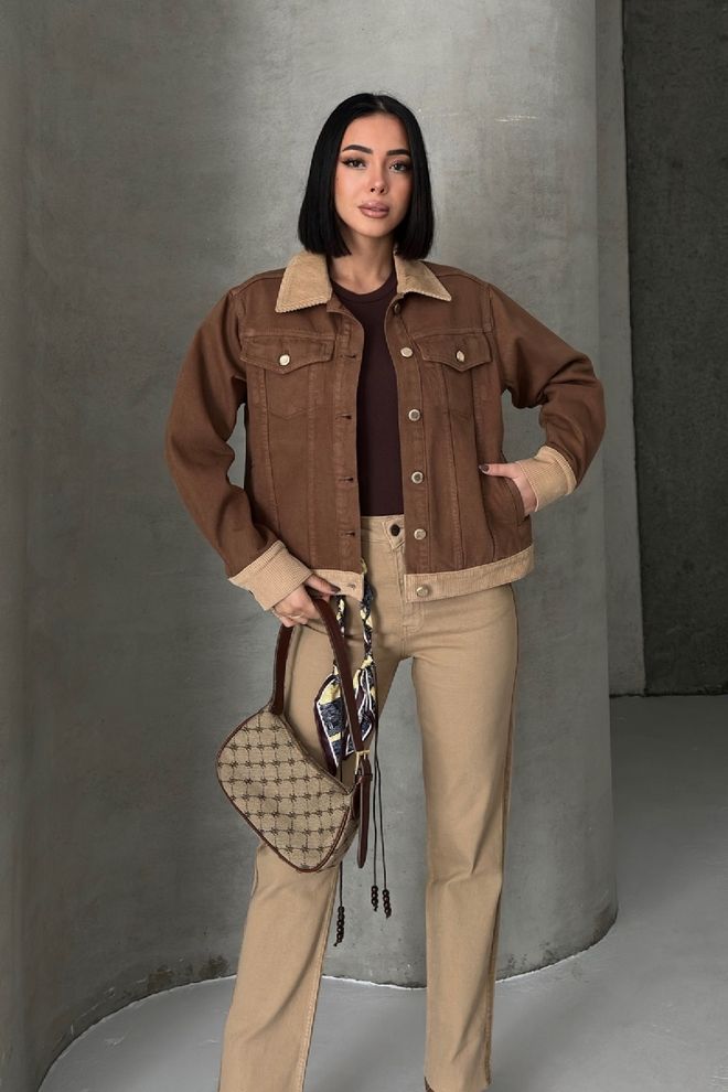 XLove Blouson Trucker Marron Avec Poches À Rabat Vêtements en gros Décontracté