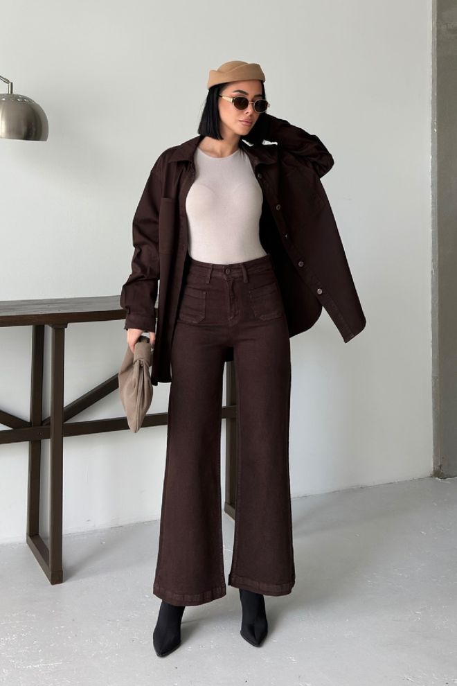 XLove Brązowe Eleganckie Jeansy Bootcut Z Rozkloszowaną Nogawką Hurtowa sprzedaż odzieży Odzież uliczna