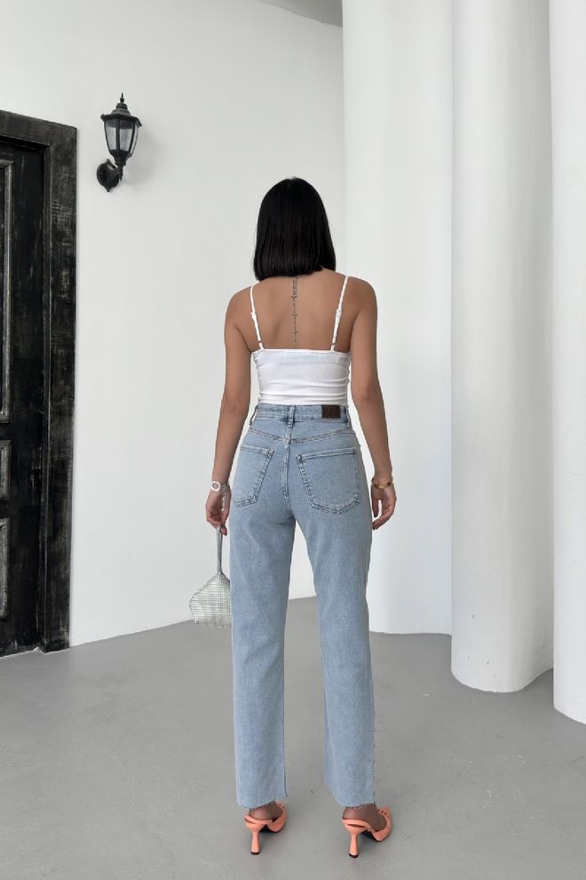 XLove Jeans Mom Blu Vita Alta Taglio Corto Gamba Dritta Abbigliamento all'ingrosso Primavera