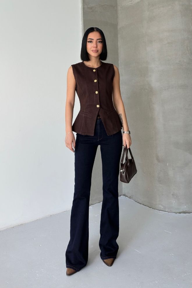 XLove Smeđi Elegantan Uži Kroj Gumb Prsluk Veleprodaja odjeće 5