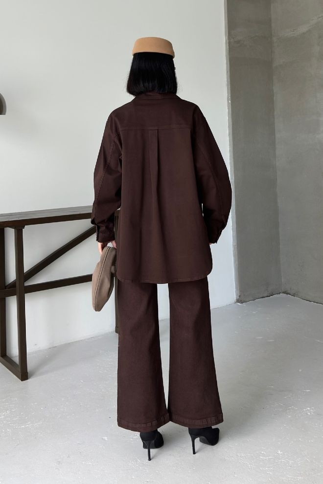 XLove Camisa Marrón Casual Abotonada Con Cuello Entallado Ropa al por mayor 1