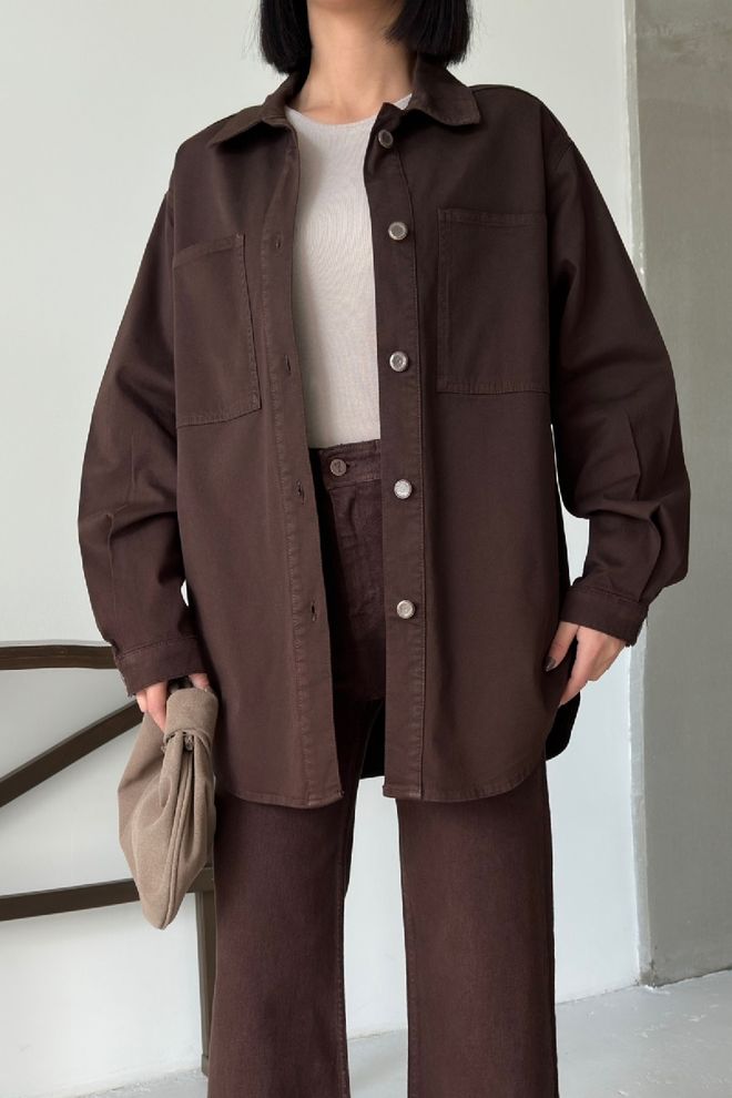 XLove Camisa Marrón Casual Abotonada Con Cuello Entallado Ropa al por mayor 5