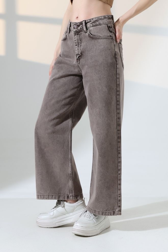 XLove Szare Spodnie Mom Z Szeroką Nogawką I Zamkiem Hurtowa sprzedaż odzieży Casual