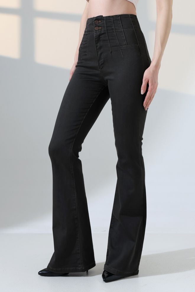 XLove Czarne Spodnie Bootcut Z Rozkloszowanymi Nogawkami I Wysokim Stanem Hurtowa sprzedaż odzieży Casual