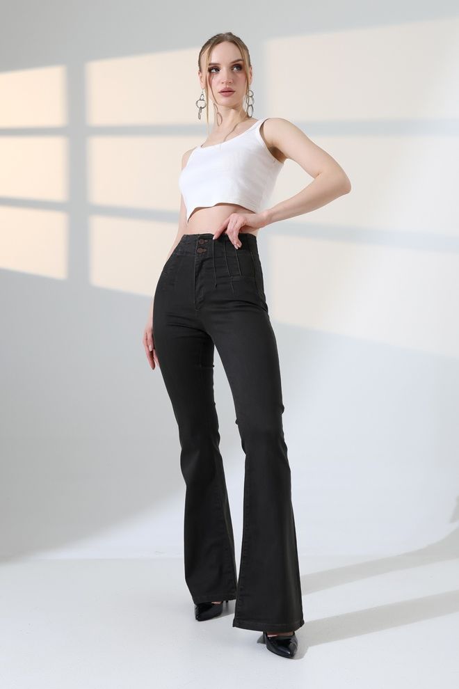 XLove Black Bootcut Flare Leg High Waist Pants Wholesale Clothing 1
