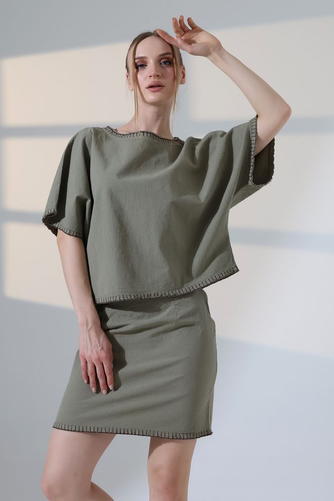 XLove Khaki Casual Elegant Blouse With Boat Neck Wholesale Clothing Casual