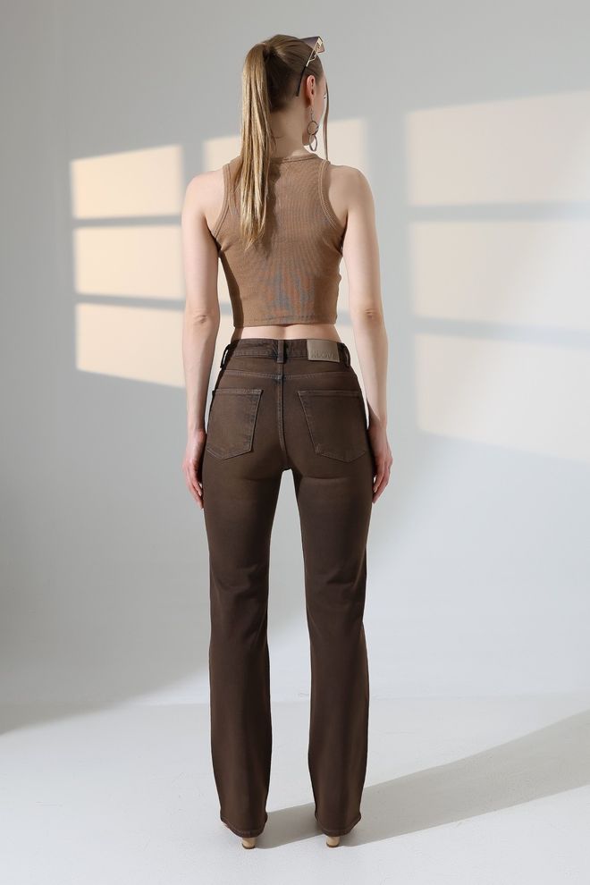 XLove Brown Mom Pants High Waist Polka Dot Buttoned Wholesale Clothing 5