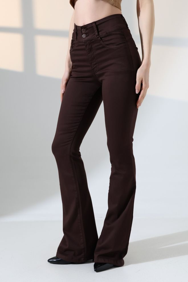 XLove Brown High Waist Bootcut Flare Leg Pants Wholesale Clothing Spring