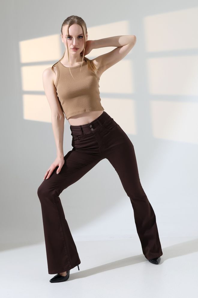 XLove Brown High Waist Bootcut Flare Leg Pants Wholesale Clothing Vintage