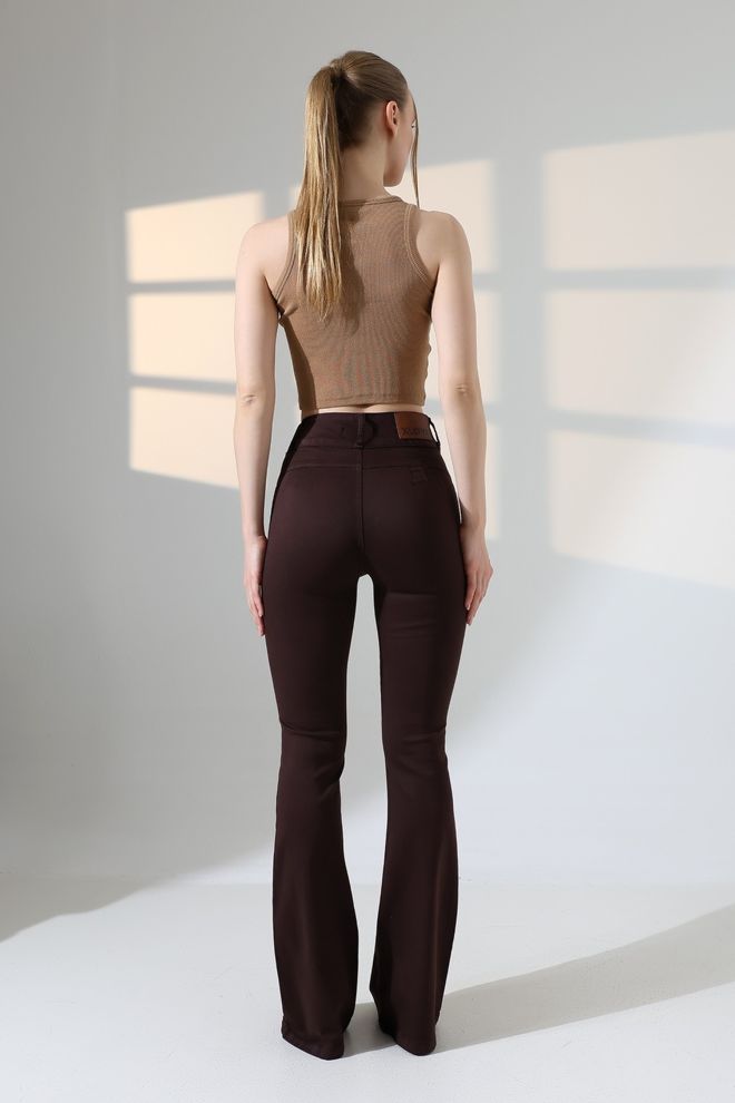 XLove Brown High Waist Bootcut Flare Leg Pants Wholesale Clothing 5