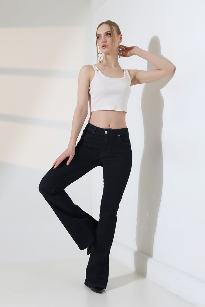 XLove Czarne Spodnie Bootcut Rozkloszowane – Wysoki Stan Długie Hurtowa sprzedaż odzieży Casual