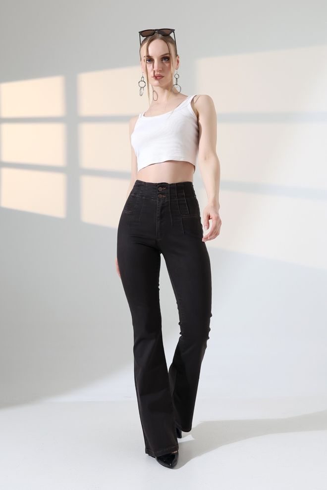 XLove Black Elegant Bootcut High Waist Pants Wholesale Clothing Lounge