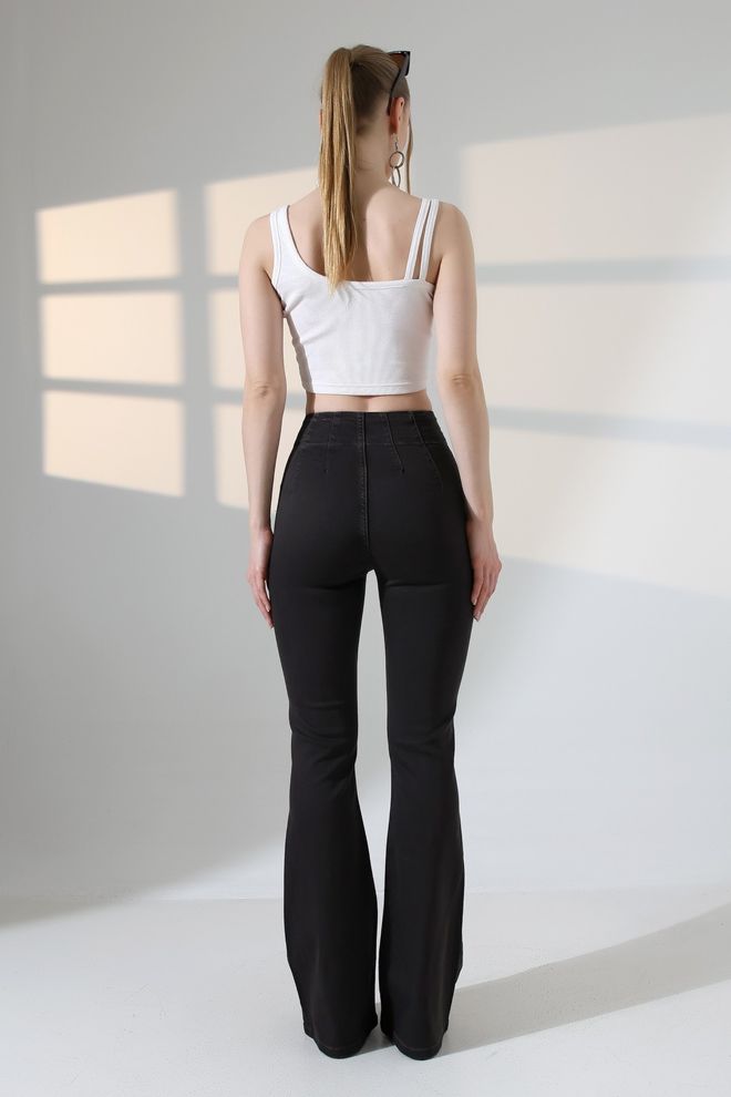 XLove Black Elegant Bootcut High Waist Pants Wholesale Clothing Spring